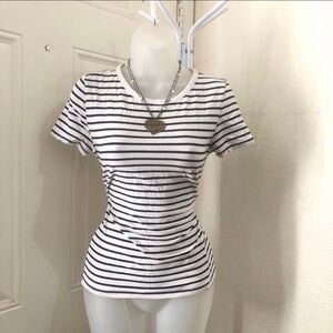 H&M black white striped short sleeve shirt top blouse tee tshirt preppy goth